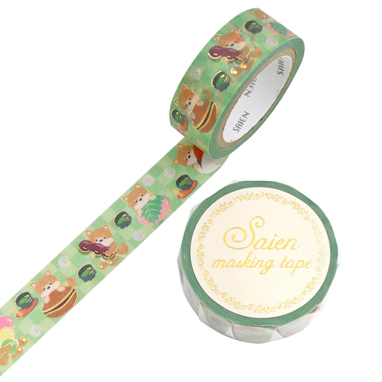 SAIEN / Shiny Washi Tape - Shiba Inu & Japanese Sweets