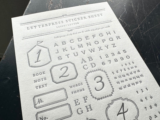 Letterpress Sticker Sheet - Alphabet (Dark Gray)