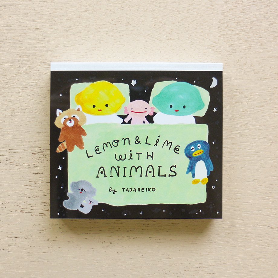 Reiko Tada Square Memo Pad - Lemon, Lime with Animals