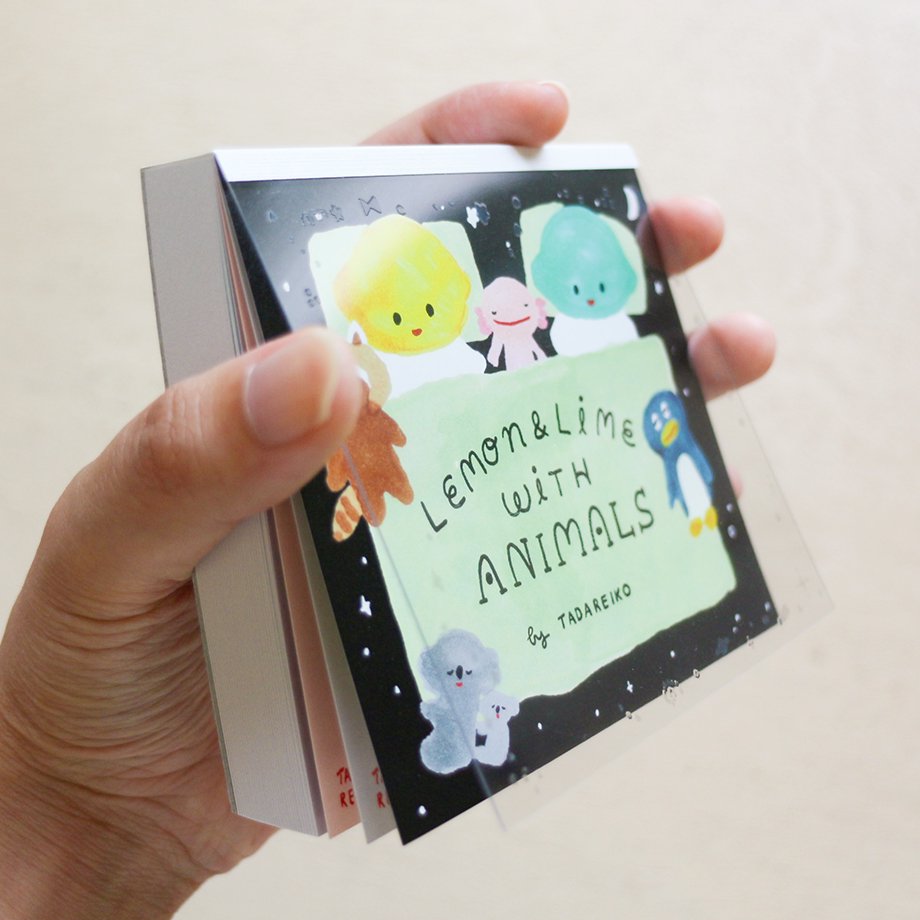 Reiko Tada Square Memo Pad - Lemon, Lime with Animals