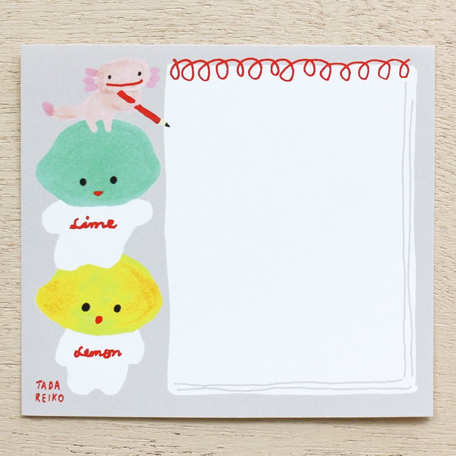 Reiko Tada Square Memo Pad - Lemon, Lime with Animals