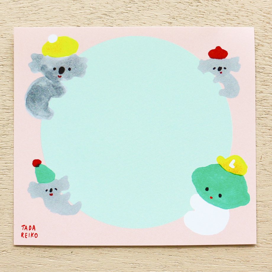 Reiko Tada Square Memo Pad - Lemon, Lime with Animals