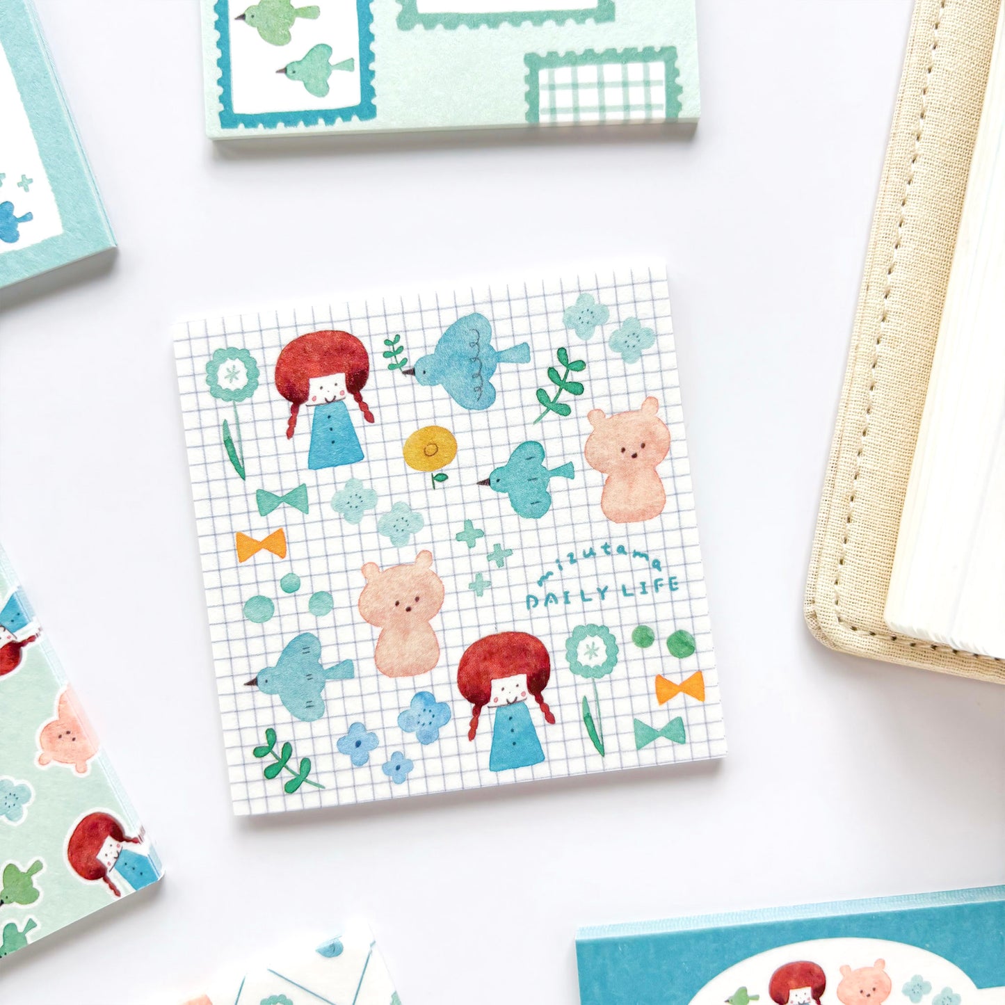 mizutama Limited Edition Petit Origami Memo Pad Set - Happy Blue Birds (120 sheets)