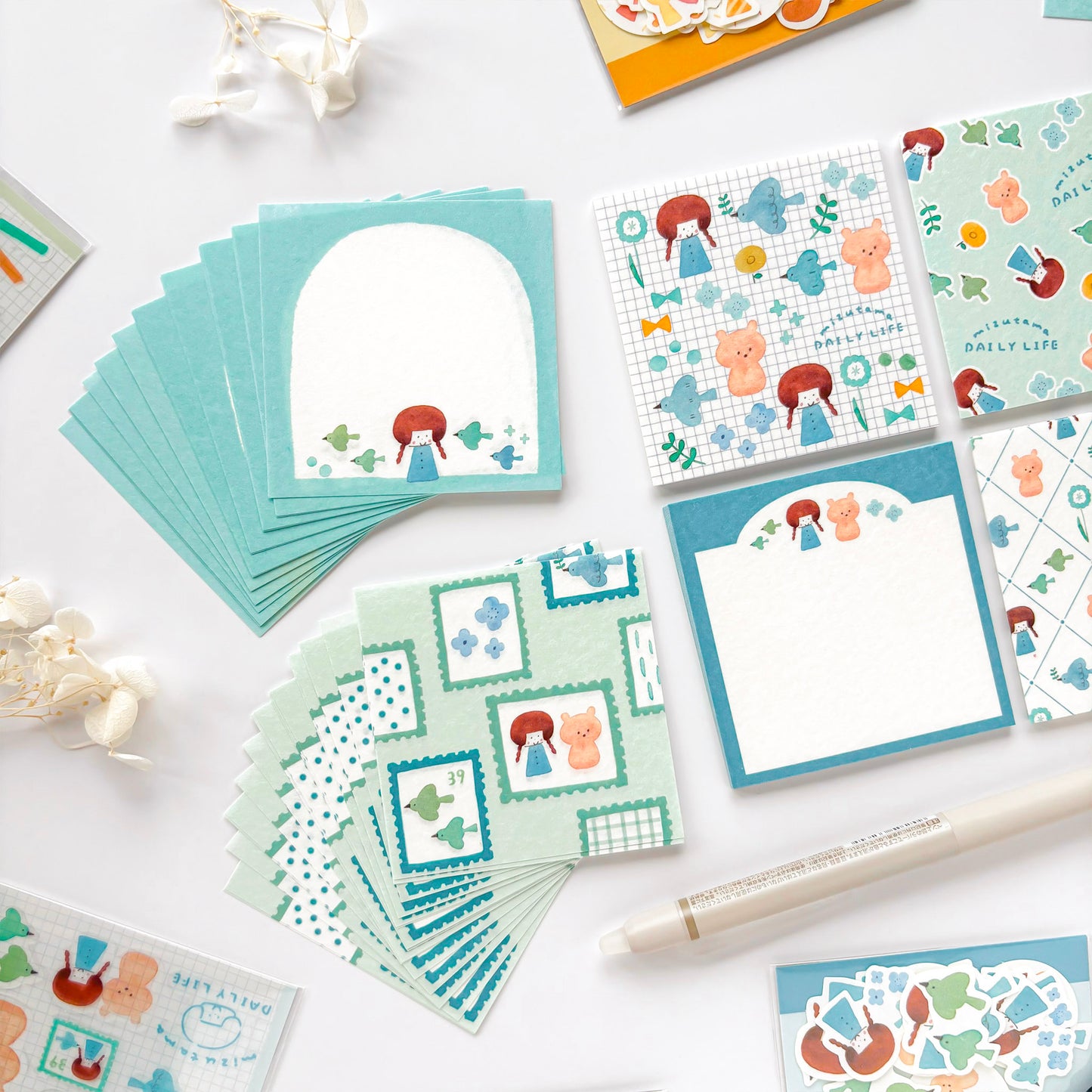 mizutama Limited Edition Petit Origami Memo Pad Set - Happy Blue Birds (120 sheets)