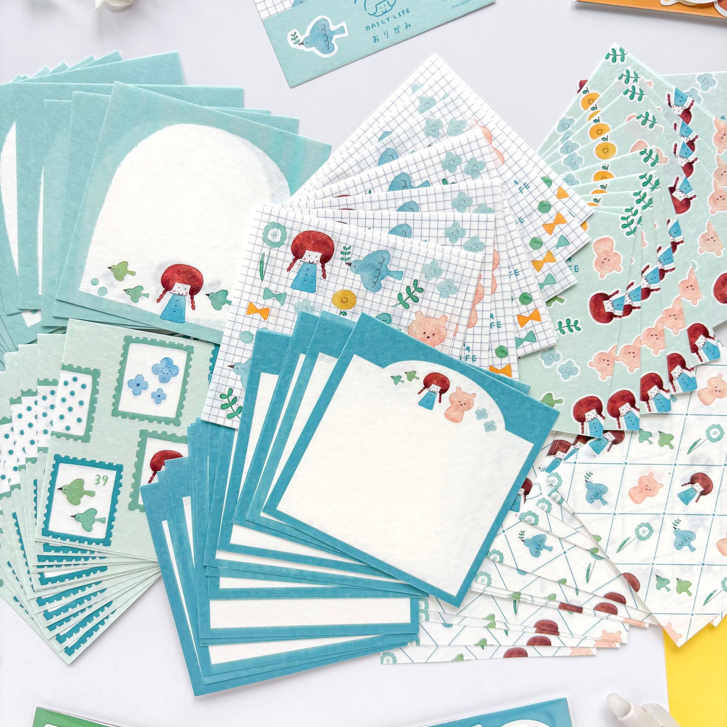 mizutama Limited Edition Petit Origami Memo Pad Set - Happy Blue Birds (120 sheets)