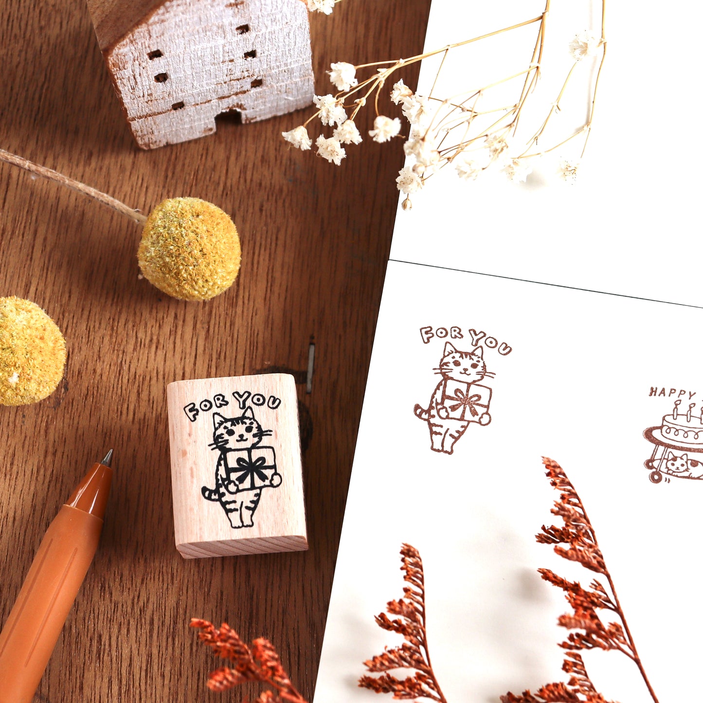 Pottering Cat / Cat Rubber Stamp - For You