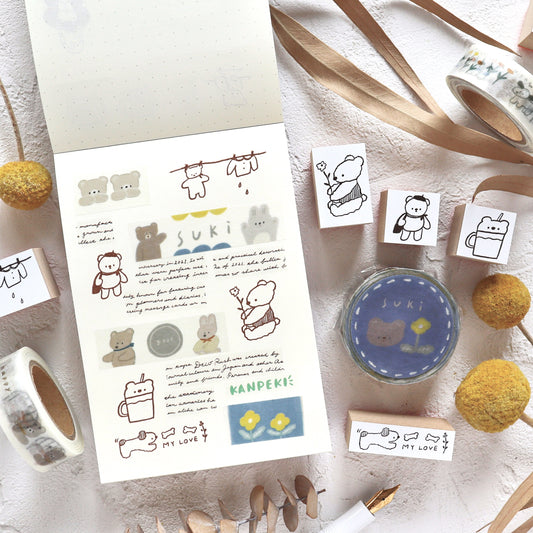 Ranmyu / Rubber Stamp - Bear and Flower