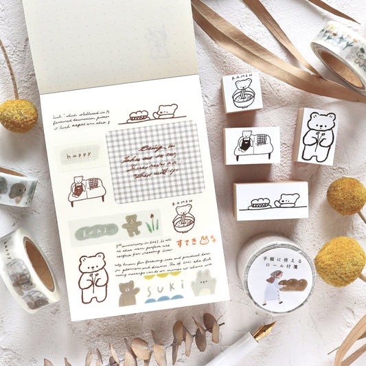 Ranmyu / Rubber Stamp - Bear and Bread