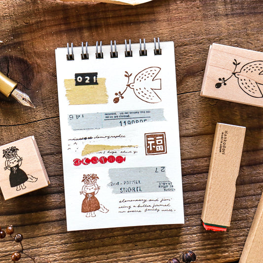 Hankodori / Rubber Stamp - Black Cat with Flowers