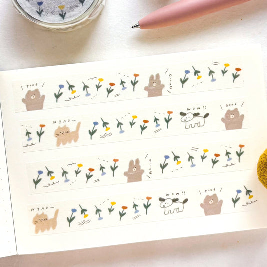 Ranmyu / Washi Tape - Bear and Flowers