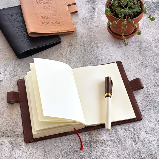 The Superior Labor / Stamped A6 Leather Notebook Cover - Brown