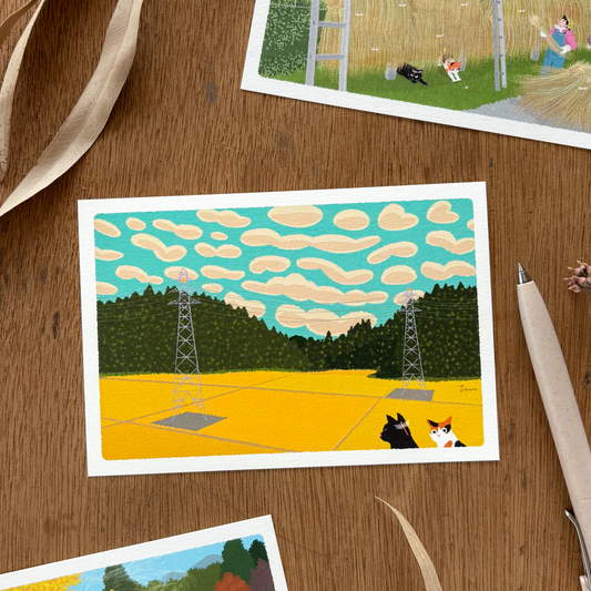 Toshinori Mori / Traveling Cat Postcard - Autumn / Rice Field