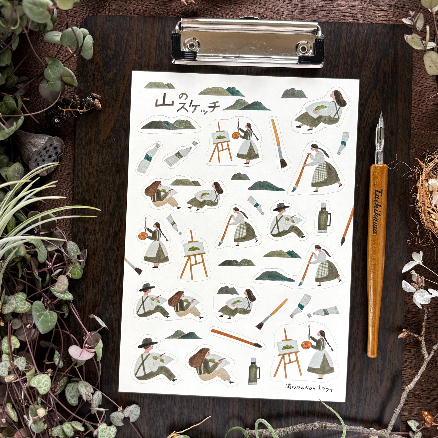 Necktie / Stickers - Moustain Sketch (A5 size)