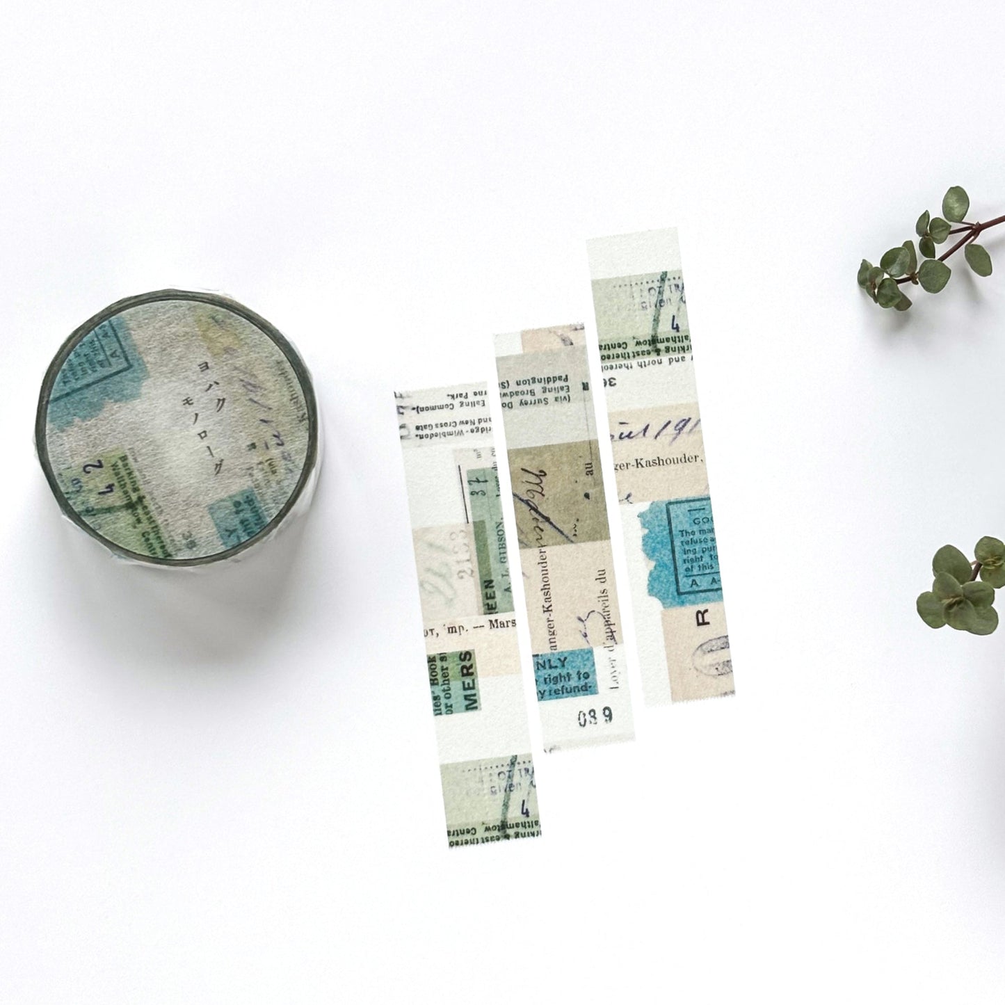 Decorative bookmarks with vintage design on a white surface with a plant.