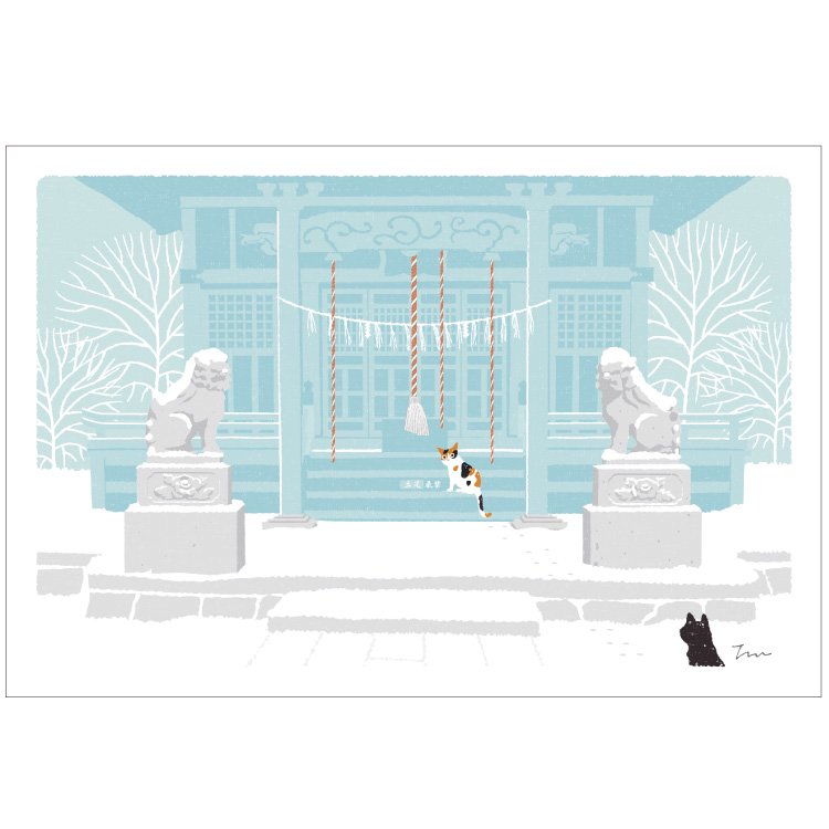 Toshinori Mori / Traveling Cat Postcard - Winter / Snowy Day