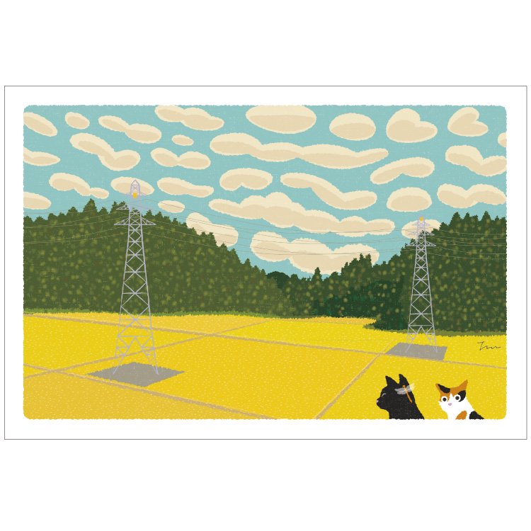 Traveling Cat Postcard - Autumn / Rice Field