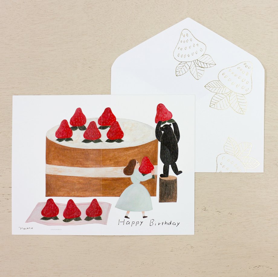 Necktie / Birthday Card - Strawberry Cake