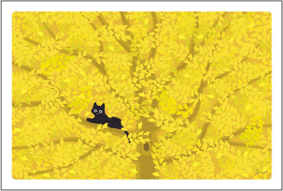 Traveling Cat Postcard - Autumn / Fall Leaves
