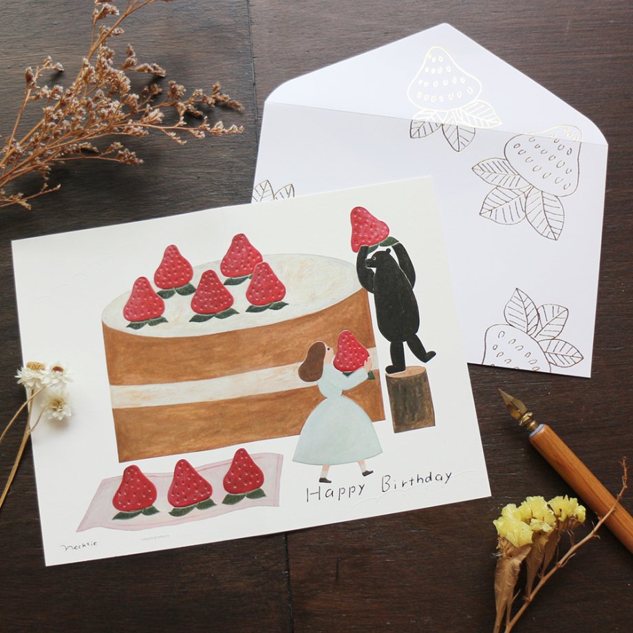 Necktie / Birthday Card - Strawberry Cake