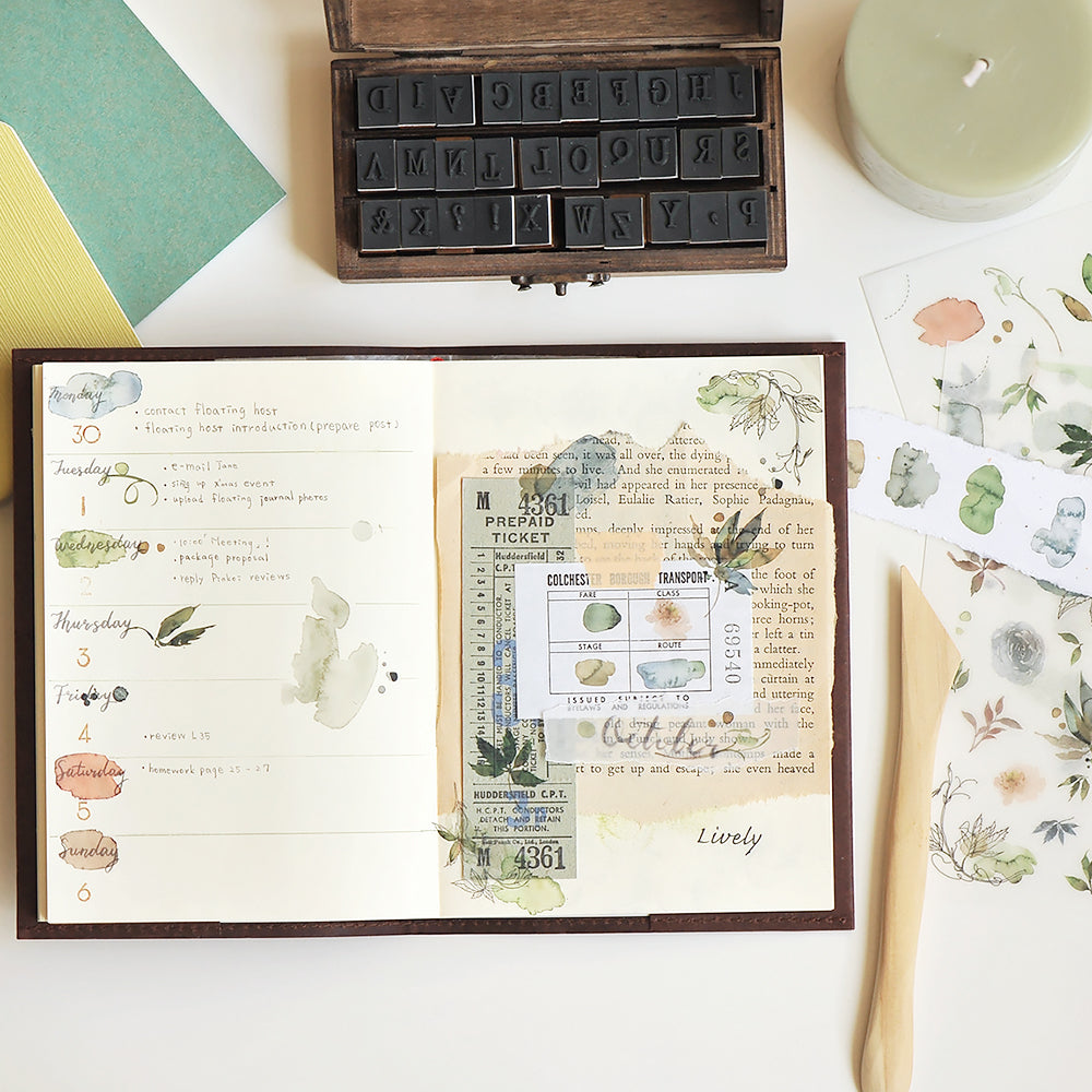 MU Print-on Stickers - Green-blue Ink Leaves