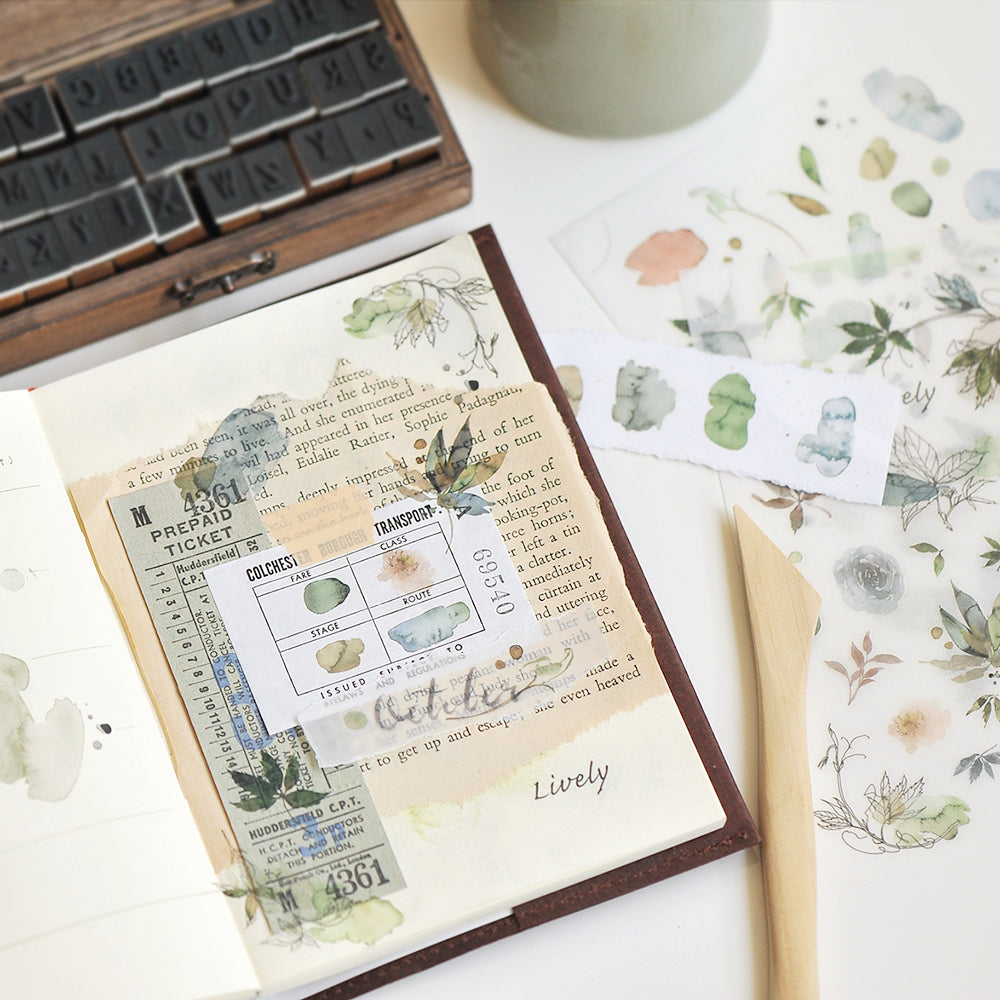 MU Print-on Stickers - Green-blue Ink Leaves