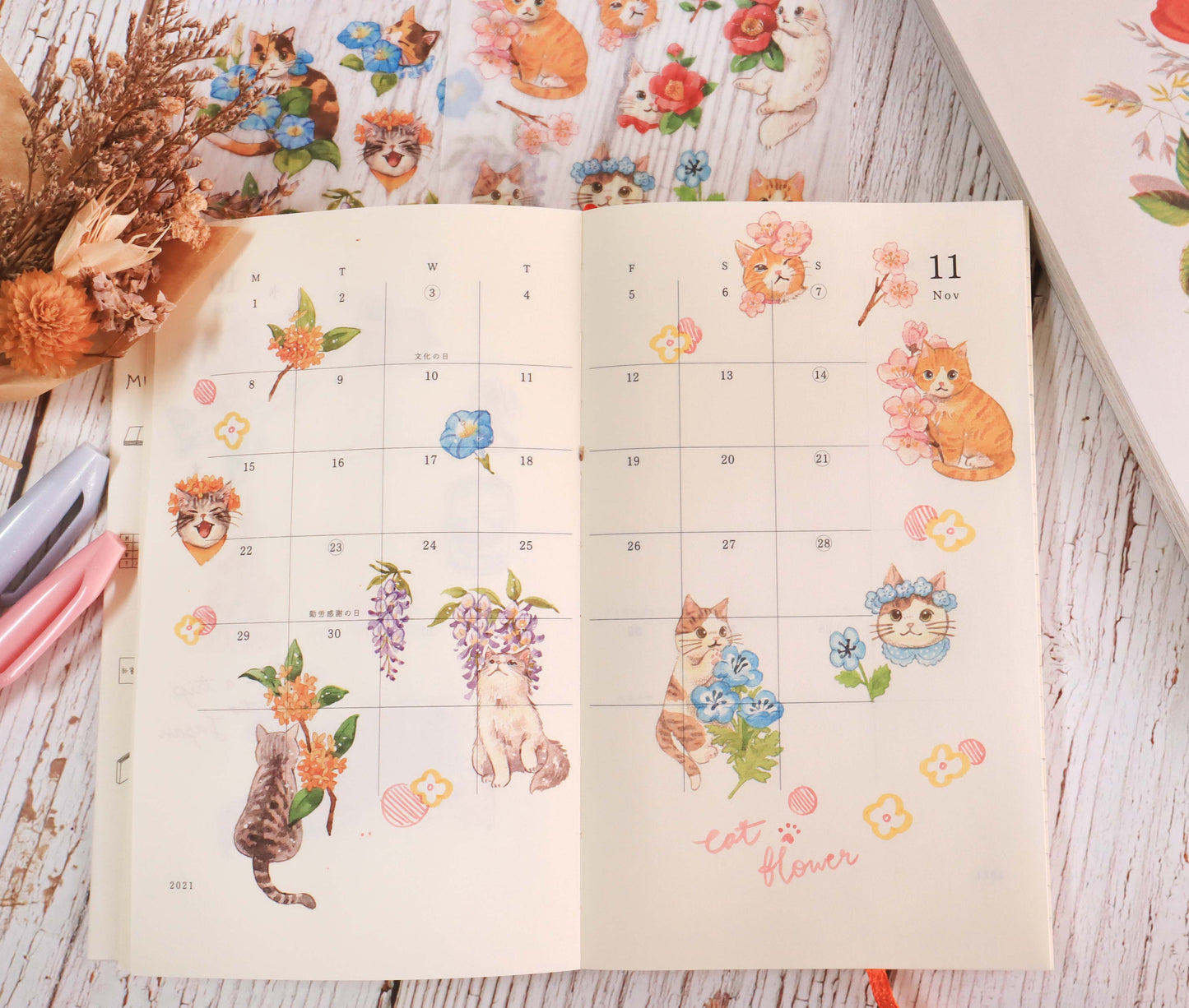 Print-on Stickers - Flower and Cat