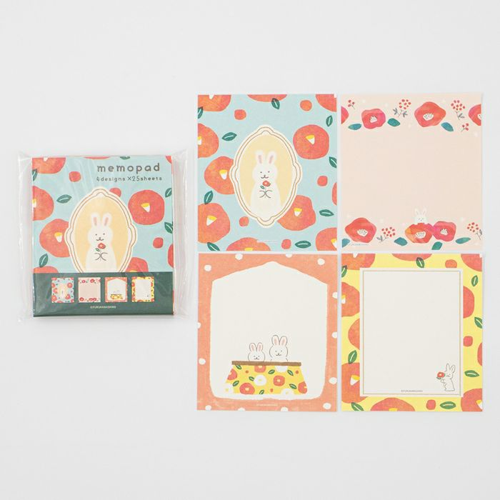 Winter Limited Memo Pad - Camellia and Bunny