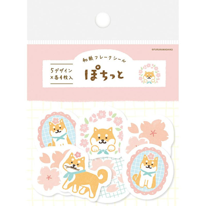 Spring Limited Flake Stickers - Cherry Blossoms & Shiba Dog