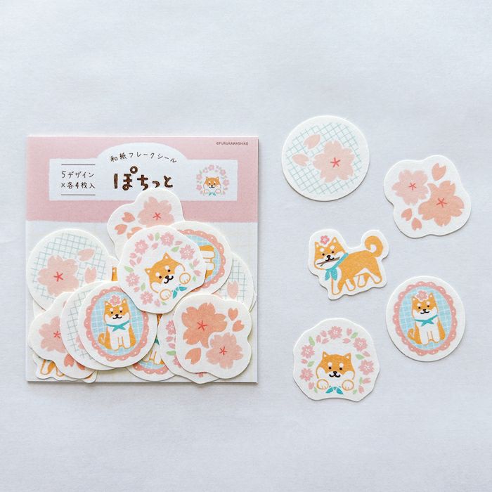 Spring Limited Flake Stickers - Cherry Blossoms & Shiba Dog