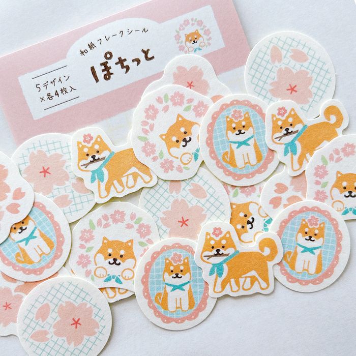 Spring Limited Flake Stickers - Cherry Blossoms & Shiba Dog