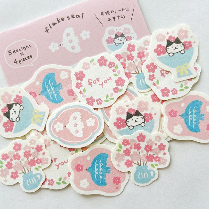 Spring Limited Flake Stickers - Cherry Blossom Cat