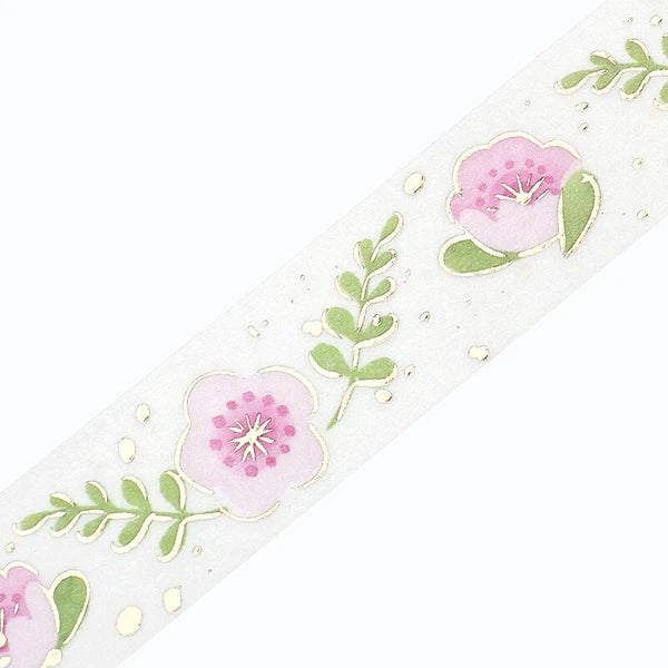 Botanical Shiny Washi Tape - Pink Flowers
