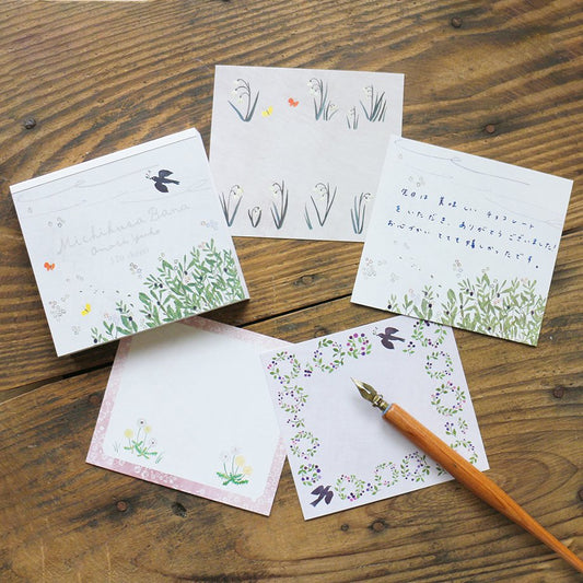 Yuko Omori Square Memo Pad - Flowers on the road