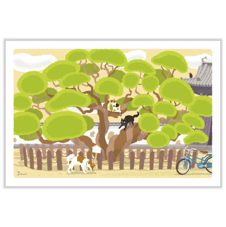 Traveling Cat Postcard - Spring / Pine Tree