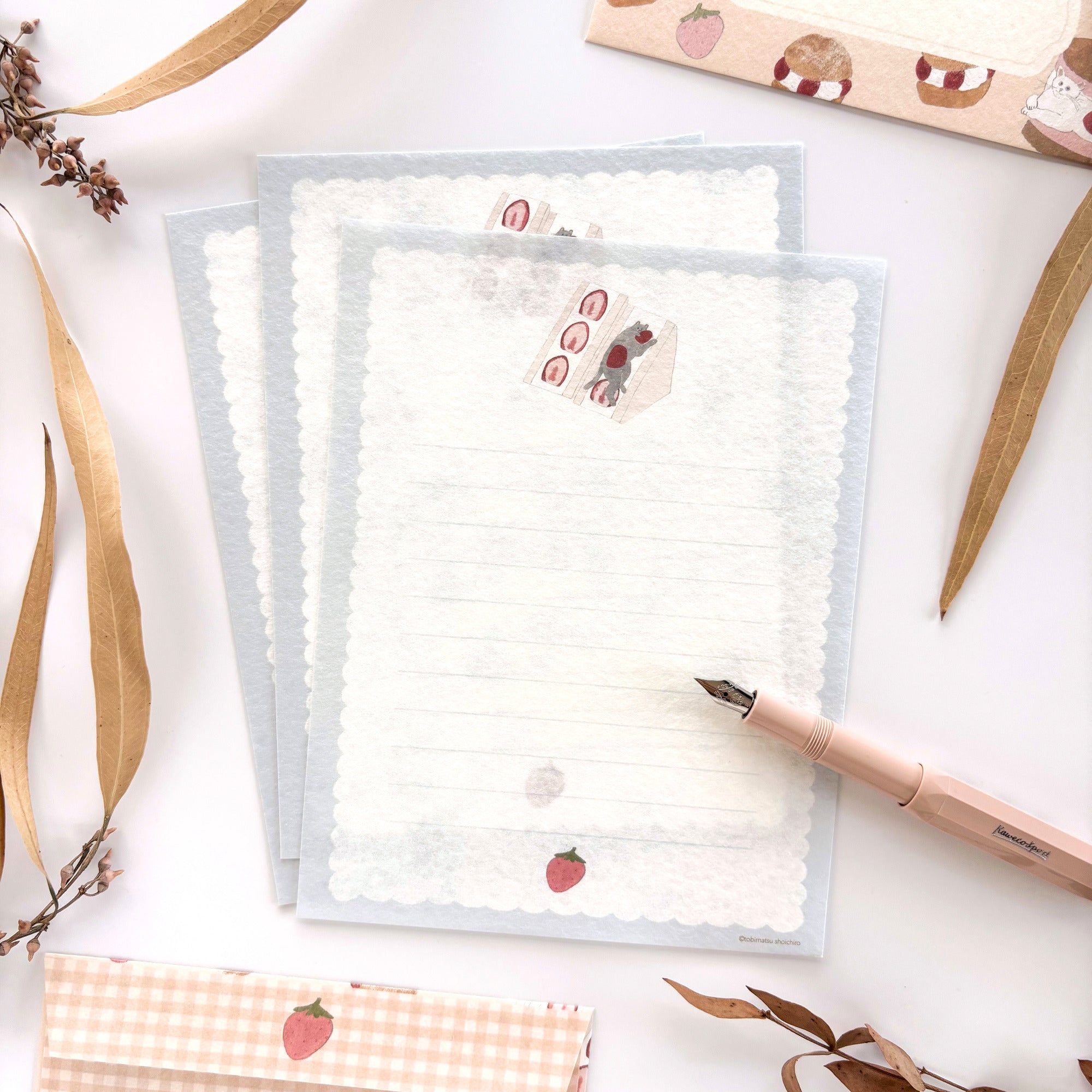[Limited Edition] Shoichiro Tobimatsu / Letter Set (落水紙) - Strawberry Sweets