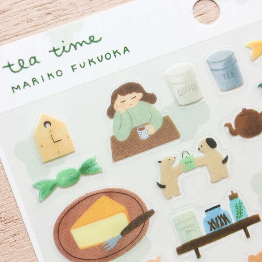 Mariko Fukuoka Cat Stickers - Tea Time