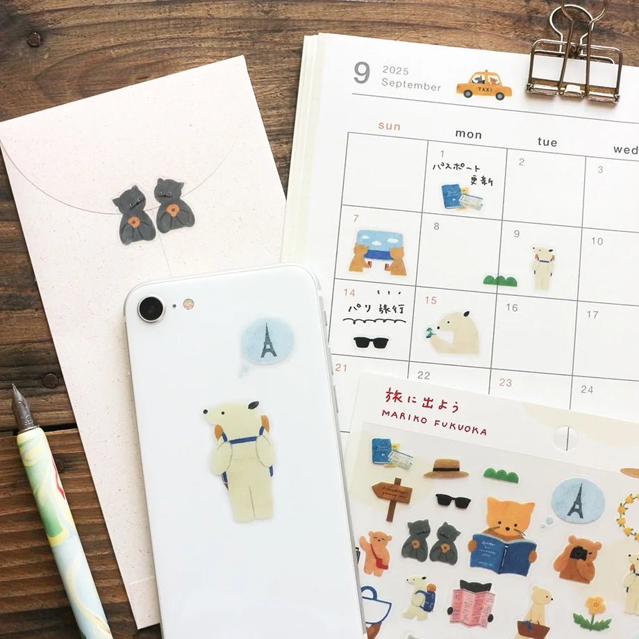 Mariko Fukuoka Cat Stickers - Let's Go on a Trip!