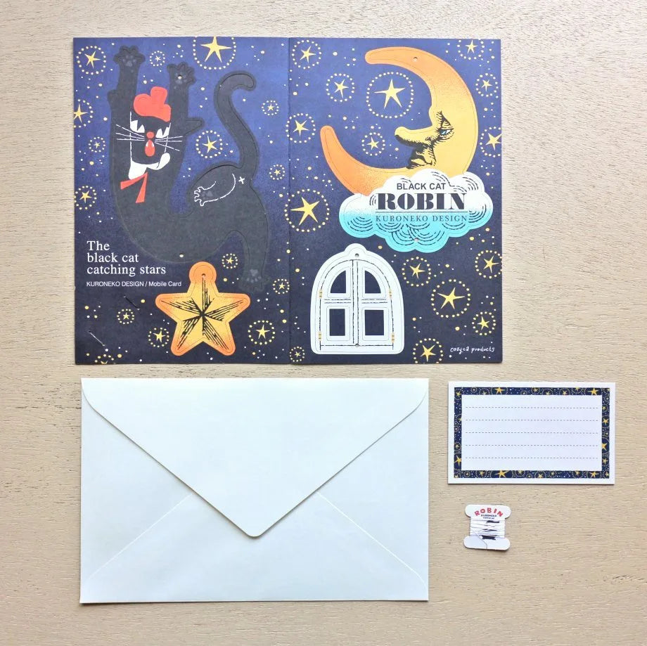 Black Cat Robin Mobile Card - Catching Stars