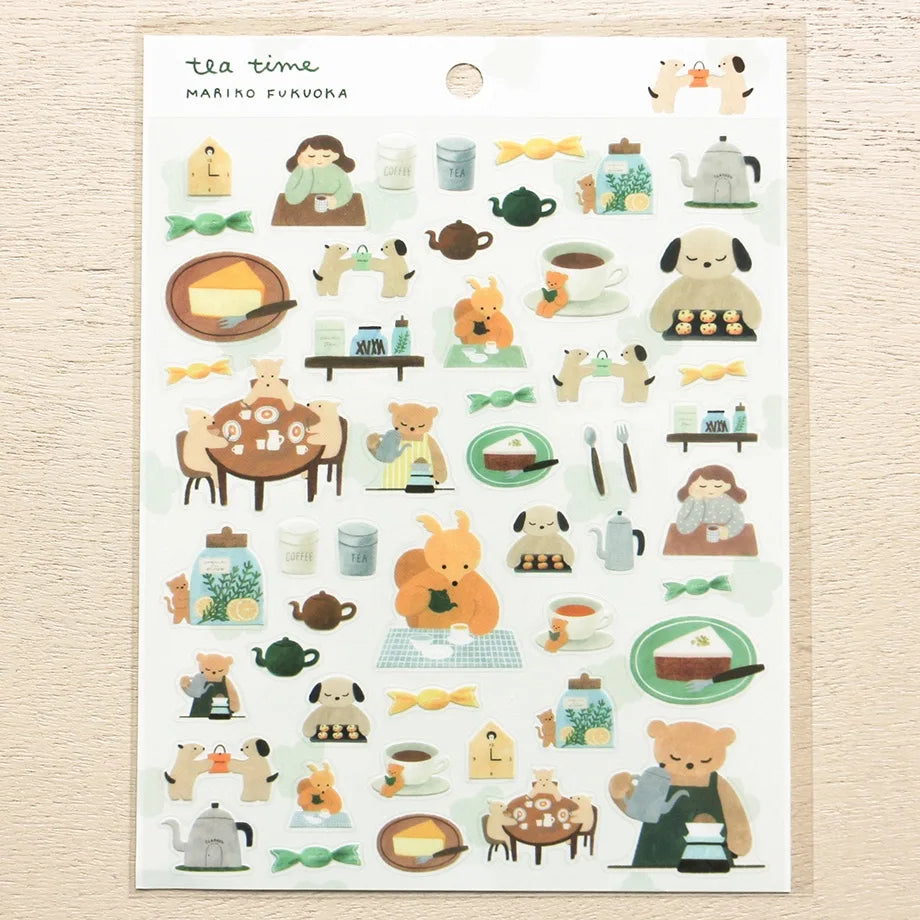 Mariko Fukuoka Cat Stickers - Tea Time