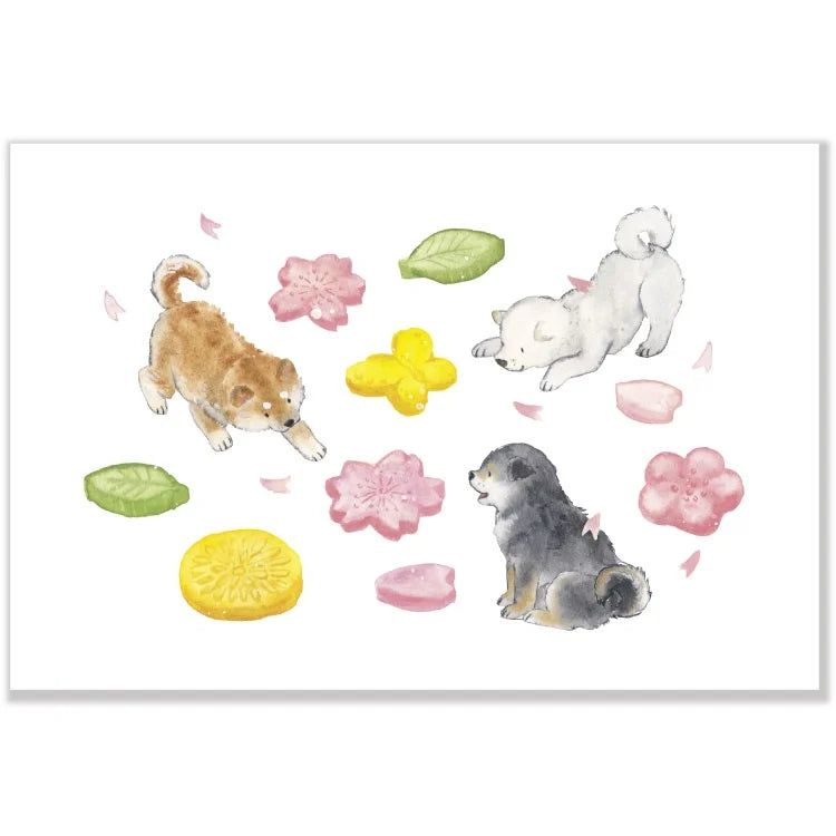 Natsuka Murata Spring Postcard - Shiba & Candies