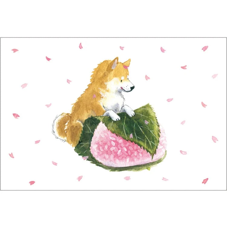 Natsuka Murata Spring Postcard - Shiba & Japanese Sweets