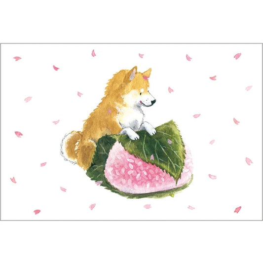 Natsuka Murata Spring Postcard - Shiba & Japanese Sweets