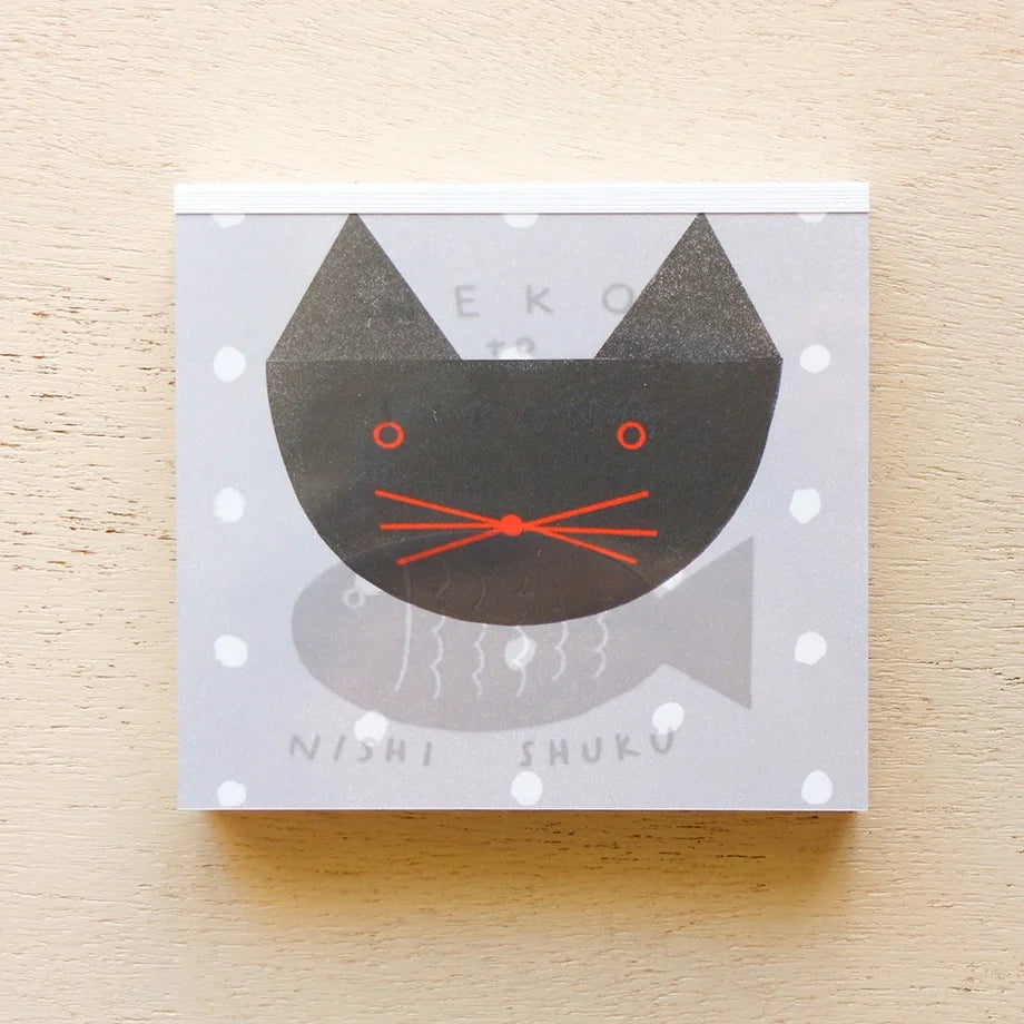 Nishi Shuku Square Memo Pad - Cat & Fish