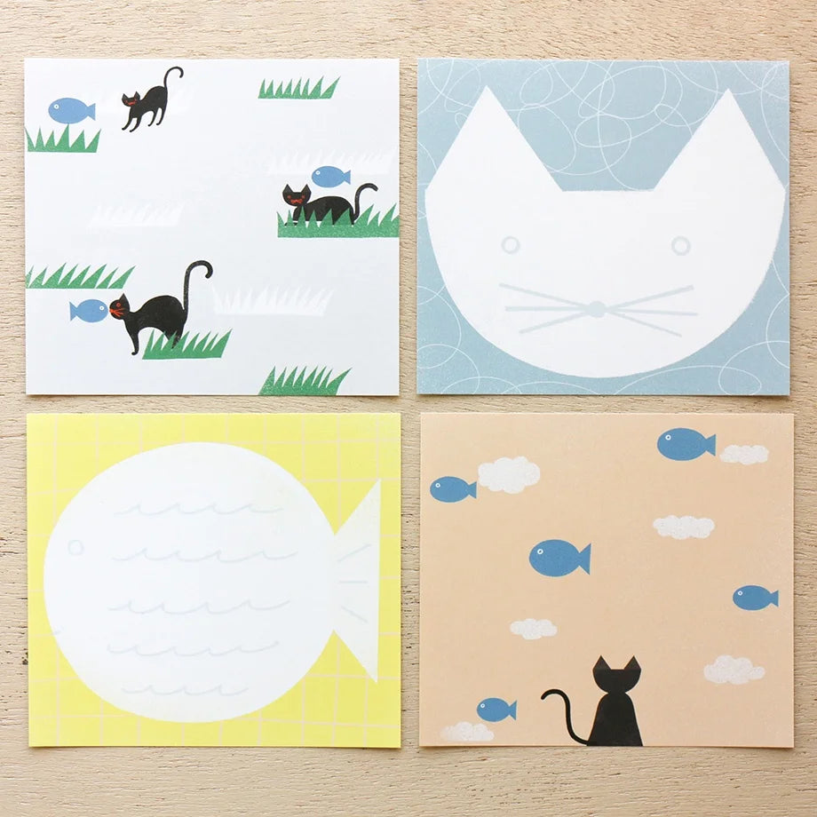 Nishi Shuku Square Memo Pad - Cat & Fish