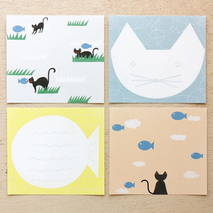 Nishi Shuku Square Memo Pad - Cat & Fish