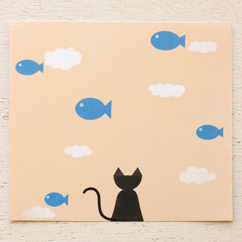 Nishi Shuku Square Memo Pad - Cat & Fish