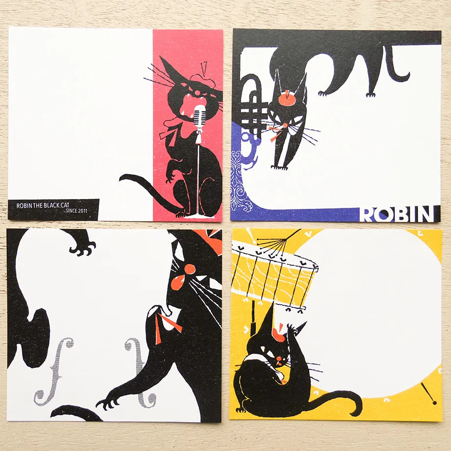 Kuroneko Design / Square Memo Pad - ROBIN THE BLACK CAT