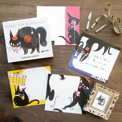 Kuroneko Design / Square Memo Pad - ROBIN THE BLACK CAT