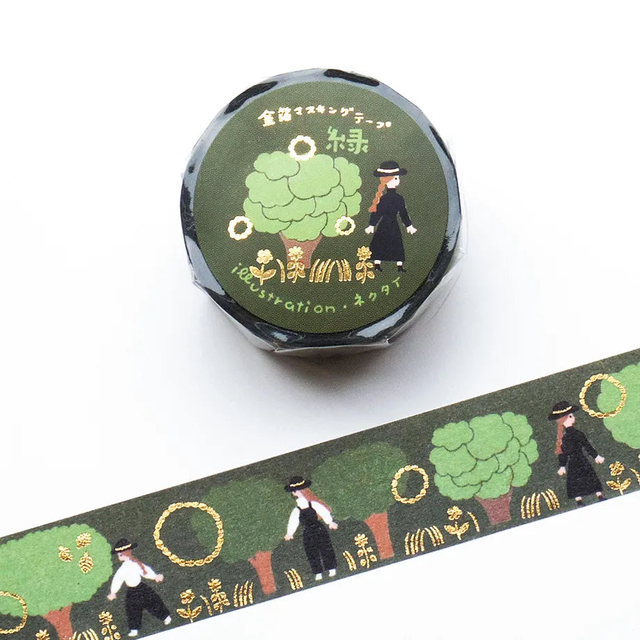 Necktie / Foil-Stamped Washi Tape - Green