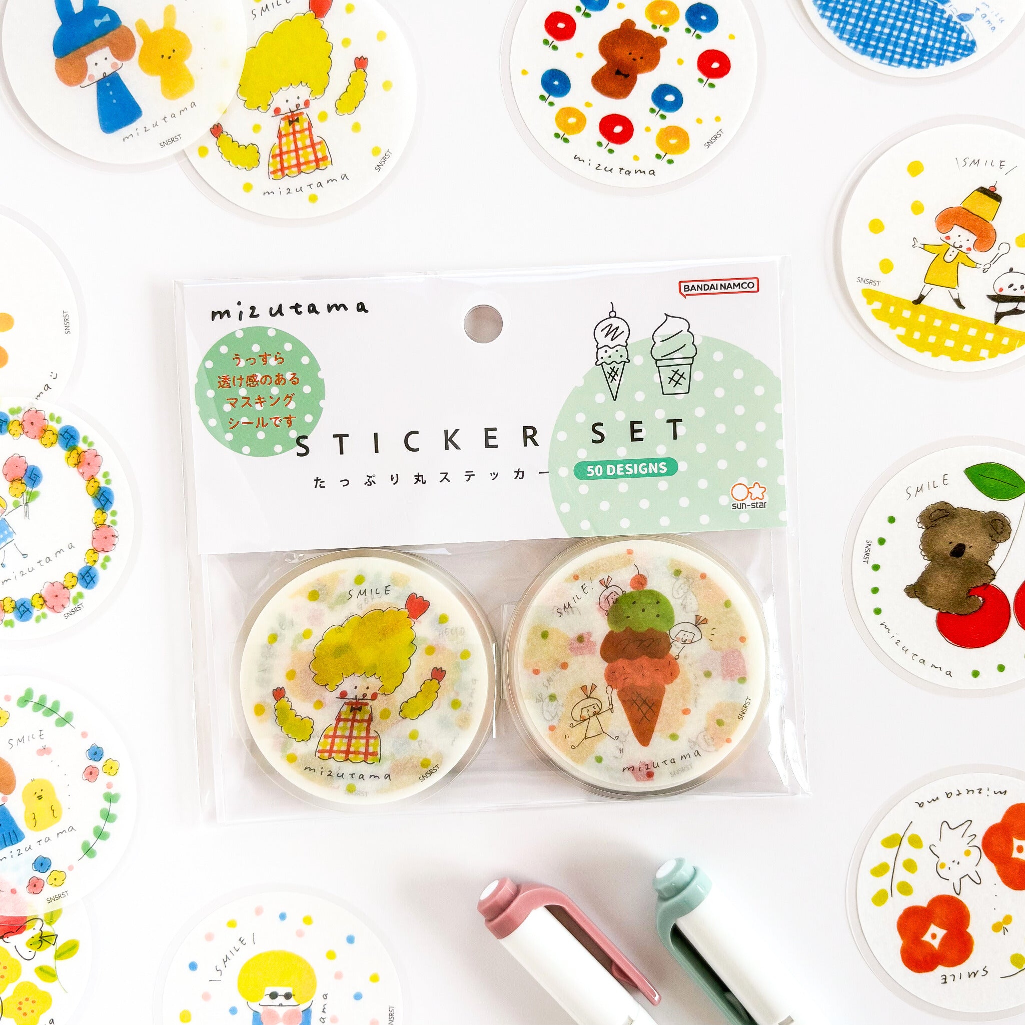mizutama x サンスター文具 / たっぷり丸ステッカー「ミントグリーン